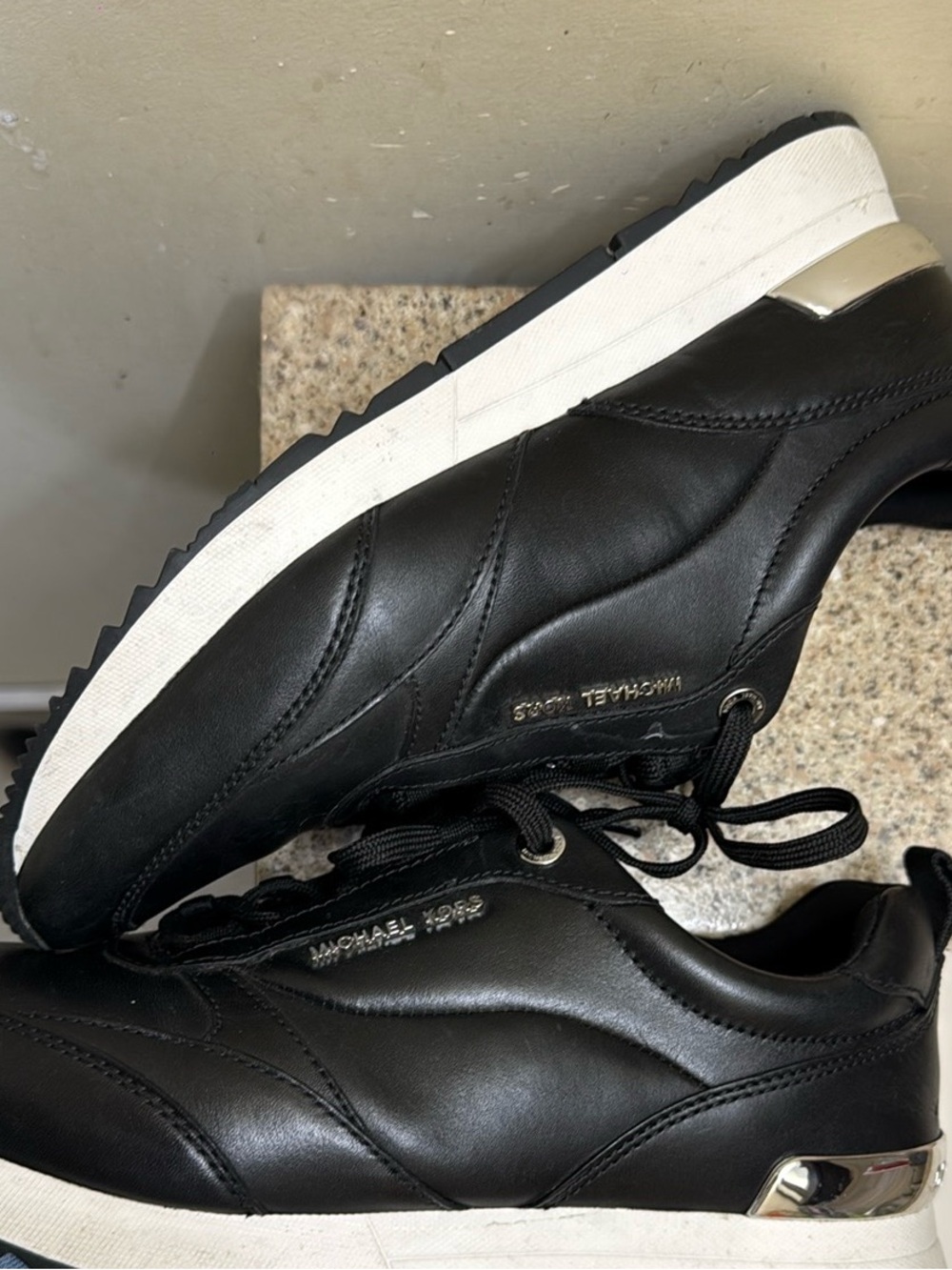 MICHAEL Michael Kors Black Leather Platform Lace-Up Sneakers - Picture 5 of 5